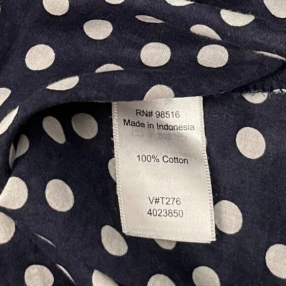 Coldwater Creek Button Up Shirt Womens Size Large No Iron Navy Polka Dot Preppy - Picture 9 of 12